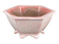 Pink glazed stoneware hexagonal bonsai pot 10x10x5 cm - YP7
