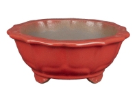Round bonsai pot (lotus flower shape) in red glazed stoneware 12,5x12,5x5 cm - A003