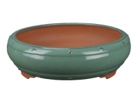 Green glazed stoneware round bonsai pot 21,5x21,5x6 cm - 2874