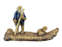 Bonsai companion figurine, old fisherman on raft 9x2.5x5.5 cm - CC-9B