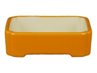 Orange glazed stoneware rectangular bonsai pot 11x9x2.5 cm - A45