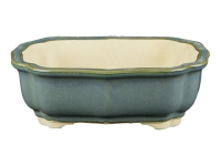 Blue-green glazed stoneware oval bonsai pot 14x9.5x4.5 cm - A22