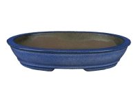 Blue glazed stoneware oval bonsai pot 22.5x16.5x3.5 cm - YP61