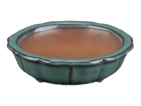 Round bonsai pot (lotus flower shape) in green glazed stoneware 6,5x6,5x2 cm - SF27