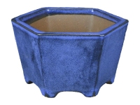 Blue glazed stoneware hexagonal bonsai pot 12x12x7.5 cm - YP45