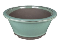 Green glazed stoneware round bonsai pot 33x33x15 cm - 2841a