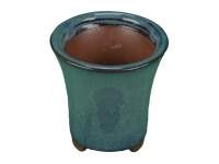 Round stoneware bonsai pot (waterfall style) dark blue-green glazed 7x7x8 cm - XC009