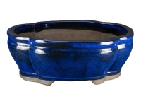 Blue glazed stoneware oval bonsai pot (mokko shape) 30x24x10 cm - ZM002b