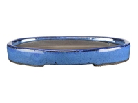 Blue glazed stoneware oval saucer for bonsai 21x13x2 cm - BJ17a