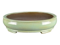 Emerald green glazed stoneware oval pot for bonsai 32,5x26x6,5 cm - TY134c