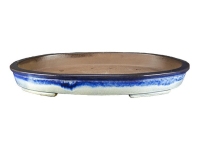 Ovale Bonsaischale aus blau-weiss glasiertem Steinzeug 53x39x6 cm - TY100c