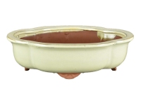 Oval bonsai pot (mokko shape) in white glazed stoneware 18.5x13.5x4 cm - I1c