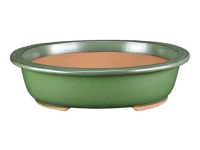 Green glazed stoneware oval bonsai pot 40x33x9.5 cm - J039d