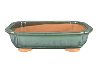 Rectangular green glazed stoneware pot for bonsai 43x32x9.5 cm - J043b