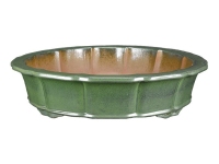 Runde Bonsaischale (Lotusblütenform) aus grün glasiertem Steingut 46x46x10 cm - J053a