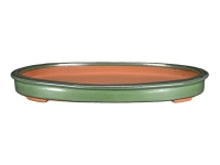 Green glazed stoneware oval bonsai pot 41,5x30,5x3 cm - J08c
