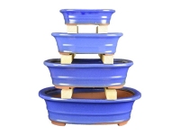 Blue glazed stoneware oval pots for bonsai (Set of 4 pieces) - G208