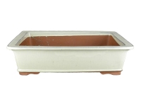 Rectangular white glazed stoneware pot for bonsai 40,5x29x8,5 cm - J02b