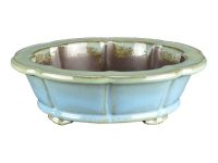 Round bonsai pot (lotus flower shape) in light blue-green glazed stoneware 41x41x9 cm - TY133a